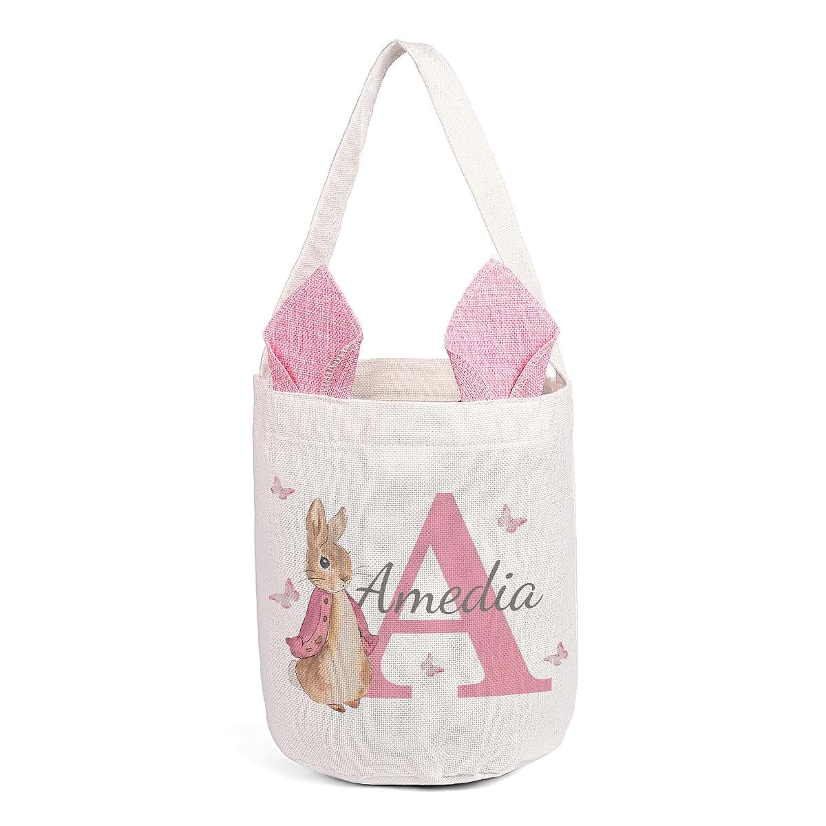 lagofit Personalized Easter Basket for Girls Boys Custom Name Easter Basket Bunny Egg Hunting Basket with Handle