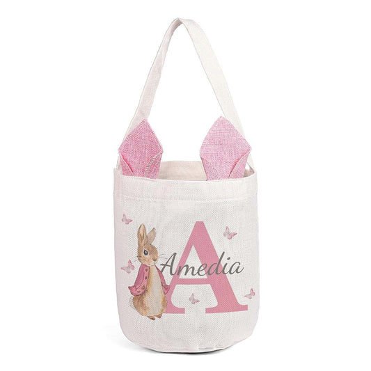 lagofit Personalized Easter Basket for Girls Boys Custom Name Easter Basket Bunny Egg Hunting Basket with Handle