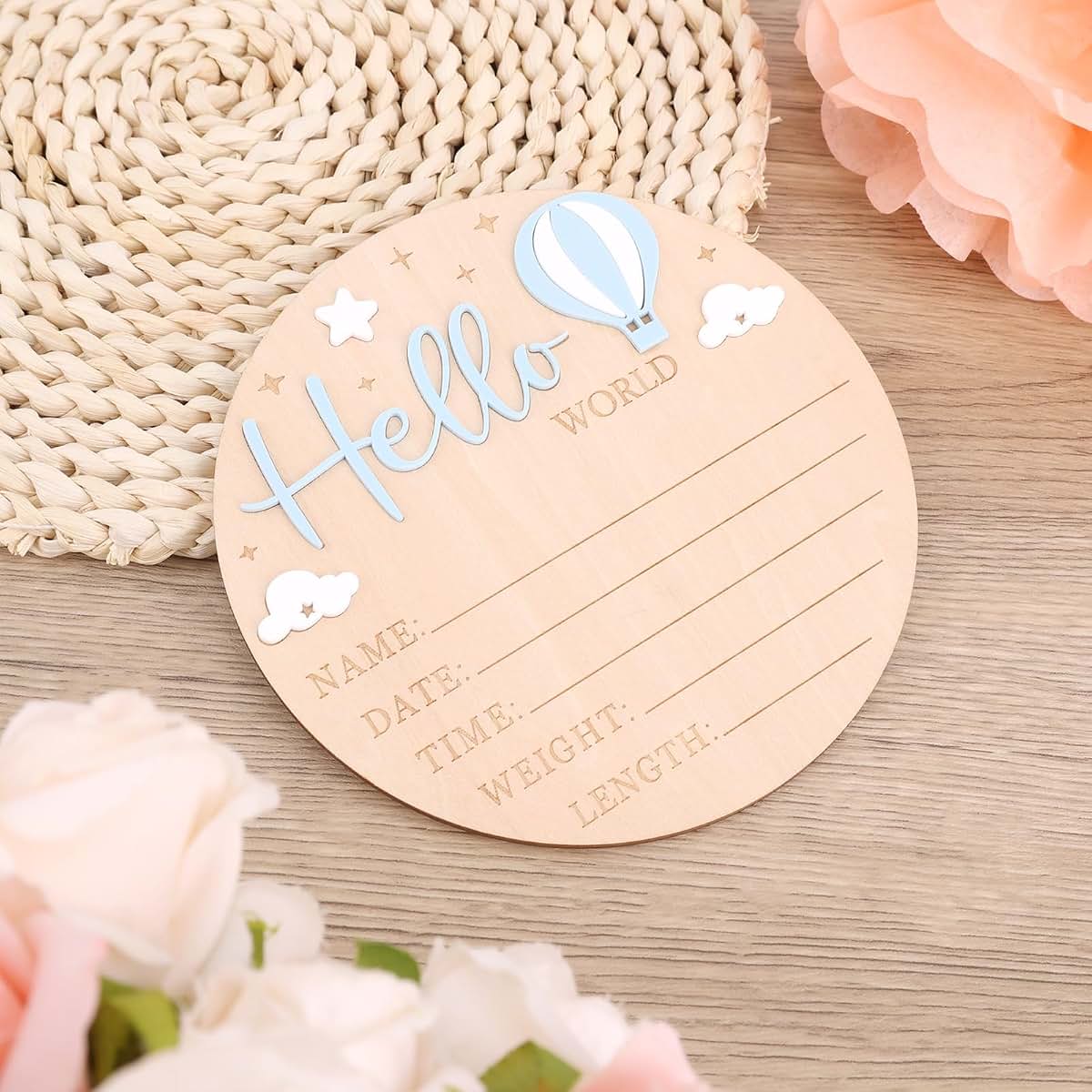 BabyOneStop Newborn Announcement Sign With 3D Hot Air Balloon Design
