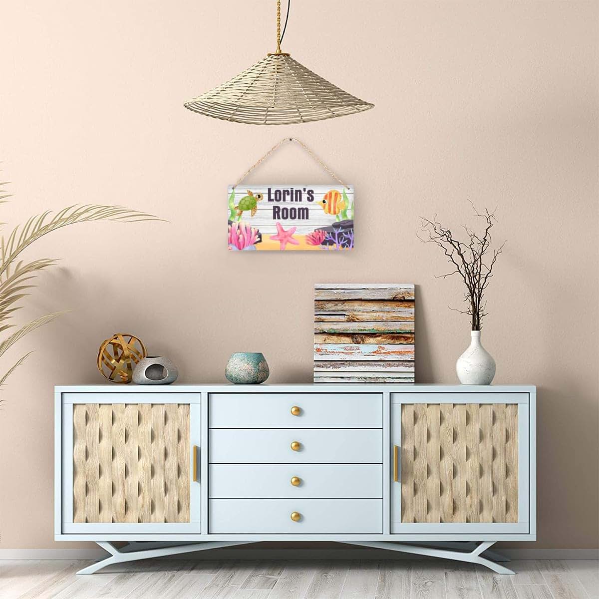 Cusdecor Personalized Underwater World Sea Turtle Kids Room Door Sign