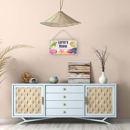Cusdecor Personalized Underwater World Sea Turtle Kids Room Door Sign