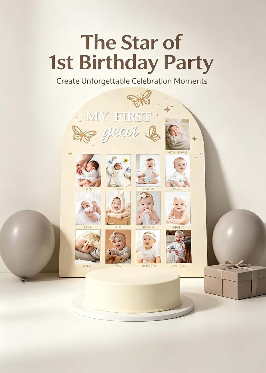 DegoCython My First Year Photo Frame, Wooden Milestone Keepsake with Pre-marked 12 Monthly Infant Development Picture
