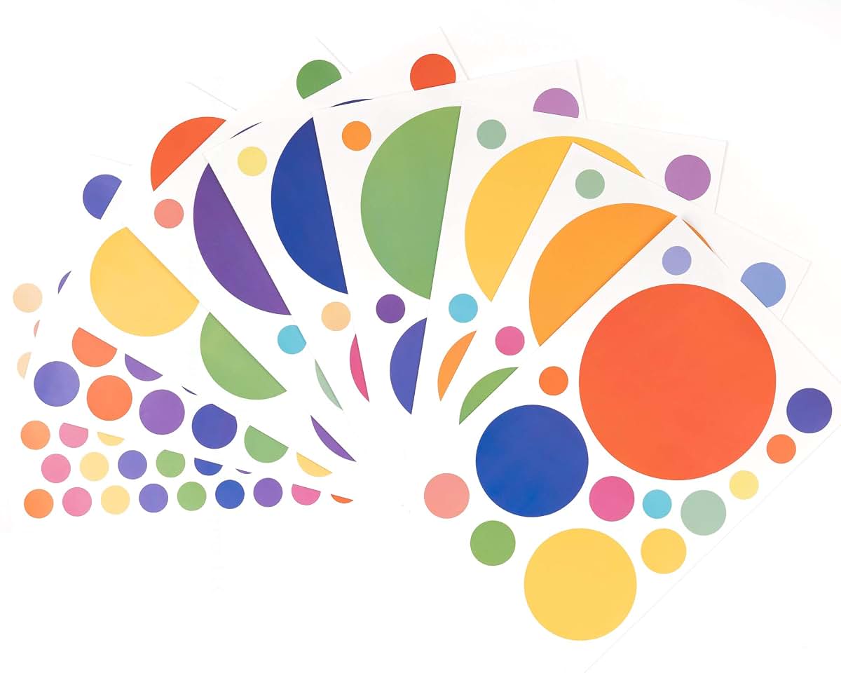 PapaKit Round Polka Dot Confetti Wall Decal Bright And Bold Rainbow 190 Pieces