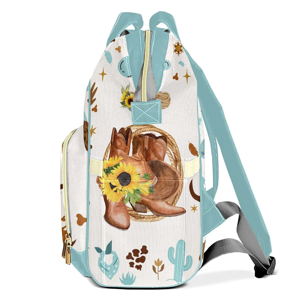 LiSoAkWE Sunflowers Cowboy Hat Boots Personalized Diaper Bag Nursing Baby Bags Nappy Bag with Name Casual Travel Nappy (photo 3)