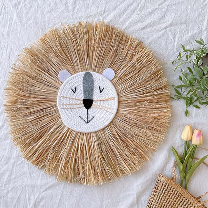 Mese Animal Head Hand-Woven Wall Hanging Craft Cartoon Lion Tiger Wall Pendant