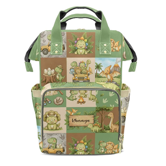 YallLocoMo Personalized Diaper Bag Backpack Watercolor Dinosaur