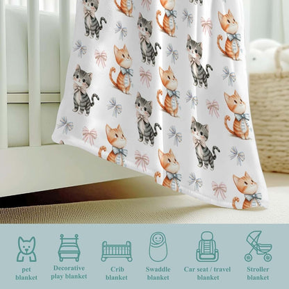 Wicbfdfv Cute Cats Bows Baby Boy Girl Cartoon Orange Kitten Pet Stripe Blue Pink Blankets Cat Lover Gift Flannel (photo 4)