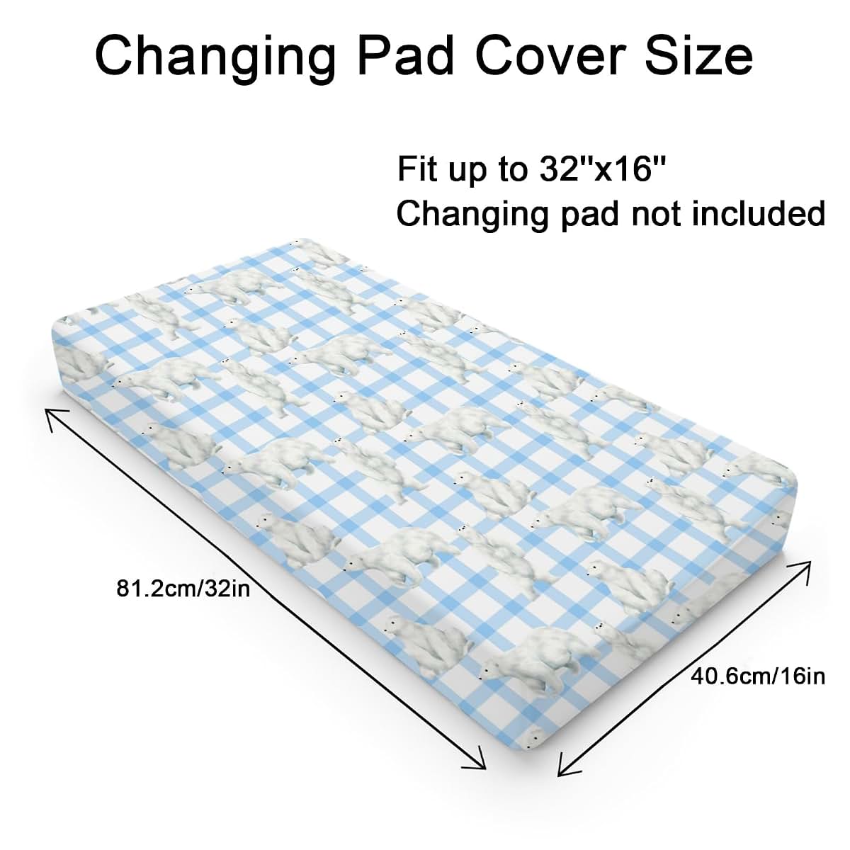 BabyOneStop Watercolor Bear Changing Pad Cover, Polar Bear Plaid, 32 x 16 in