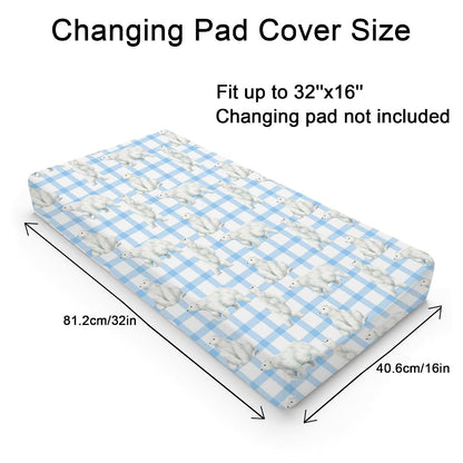BabyOneStop Watercolor Bear Changing Pad Cover, Polar Bear Plaid, 32 x 16 in