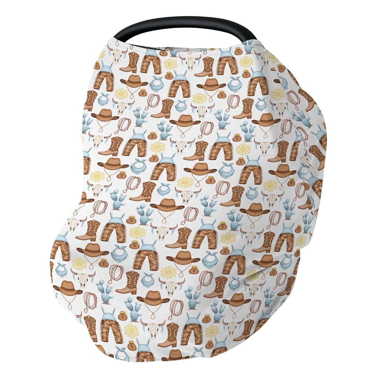 Western Cowboy Baby Car Seat Cover - 5-in-1 Canopy and Nursing Up