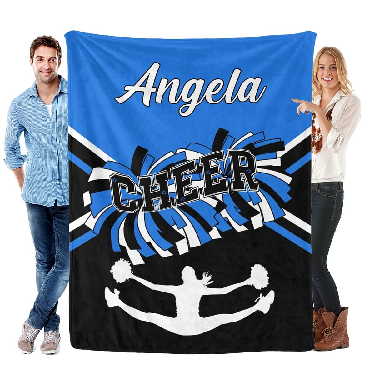 Xiucoo Blue Black Custom Name Cheerleader Blanket For Newborns