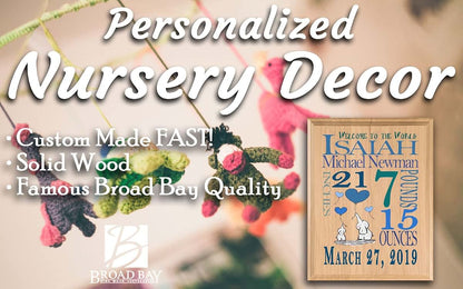 Broad Bay Personalized New Baby Boy Gift Sign Announcement Nursery Décor Art for Newborn Boys New Parents Mom or Dad