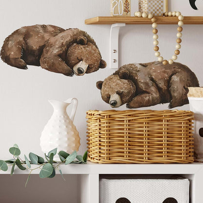 Achang Watercolor Sleeping Brown Bears Wall Decals Set (photo 4)