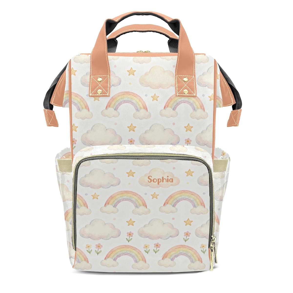 YallLocoMo Personalized Diaper Bag Backpack Name Watercolor Rainbow Star Floral Functional Waterproof Bag: Gift for