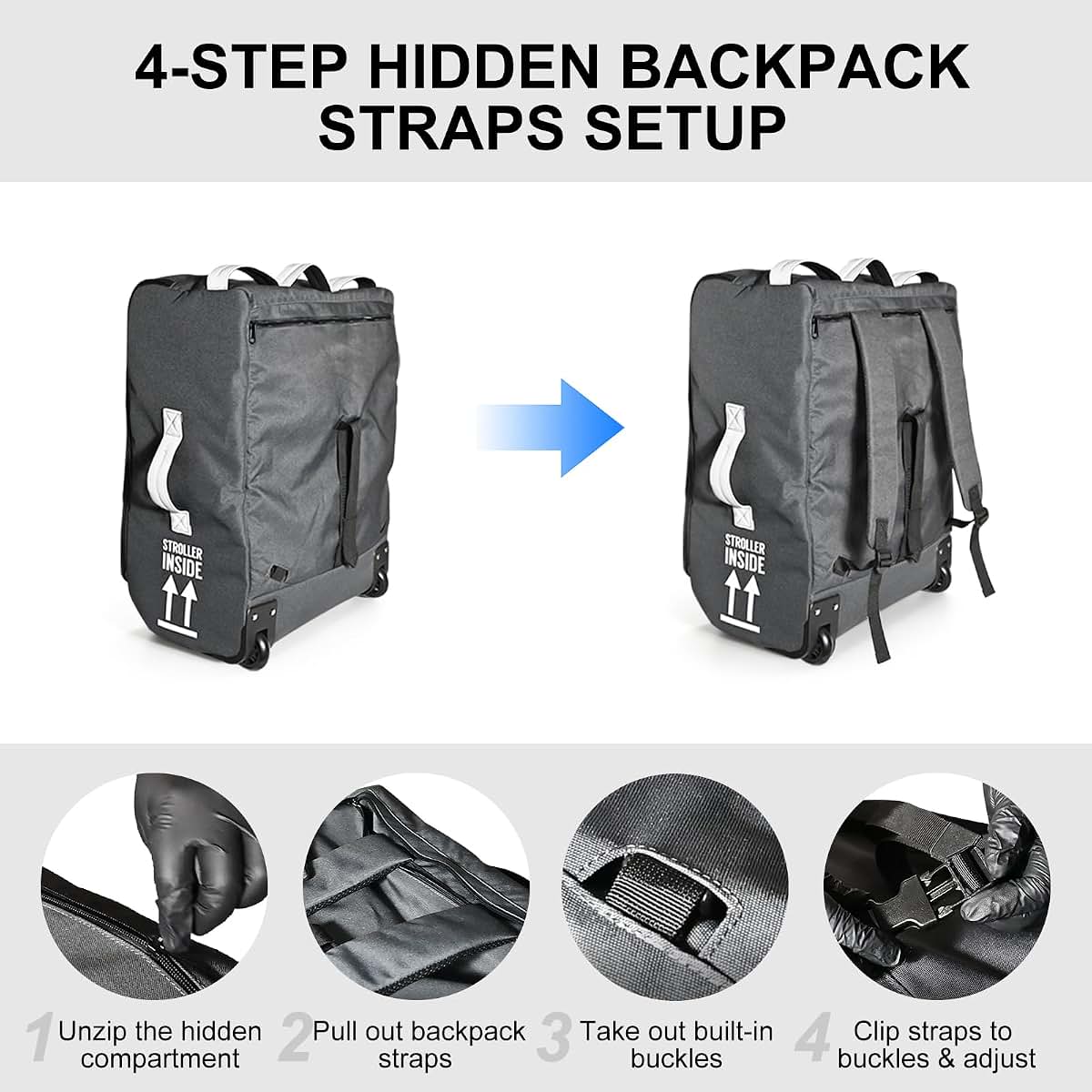 Carambola Stroller Bag For Uppababy Minu With Backpack Straps And Wheels In Pale Gray (photo 3)