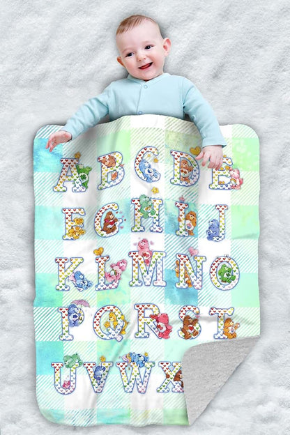 LOGOVISION Care Bears Checkered Alphabet Sherpa Baby Blanket, 30x40