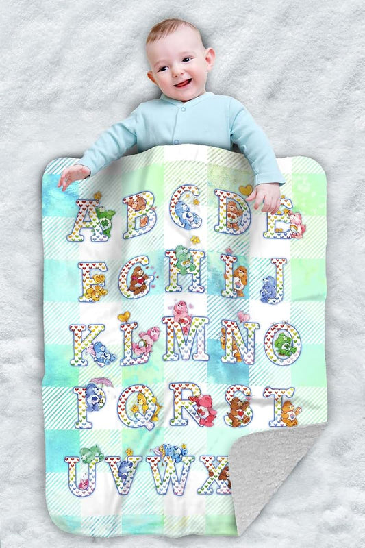 LOGOVISION Care Bears Checkered Alphabet Sherpa Baby Blanket, 30x40