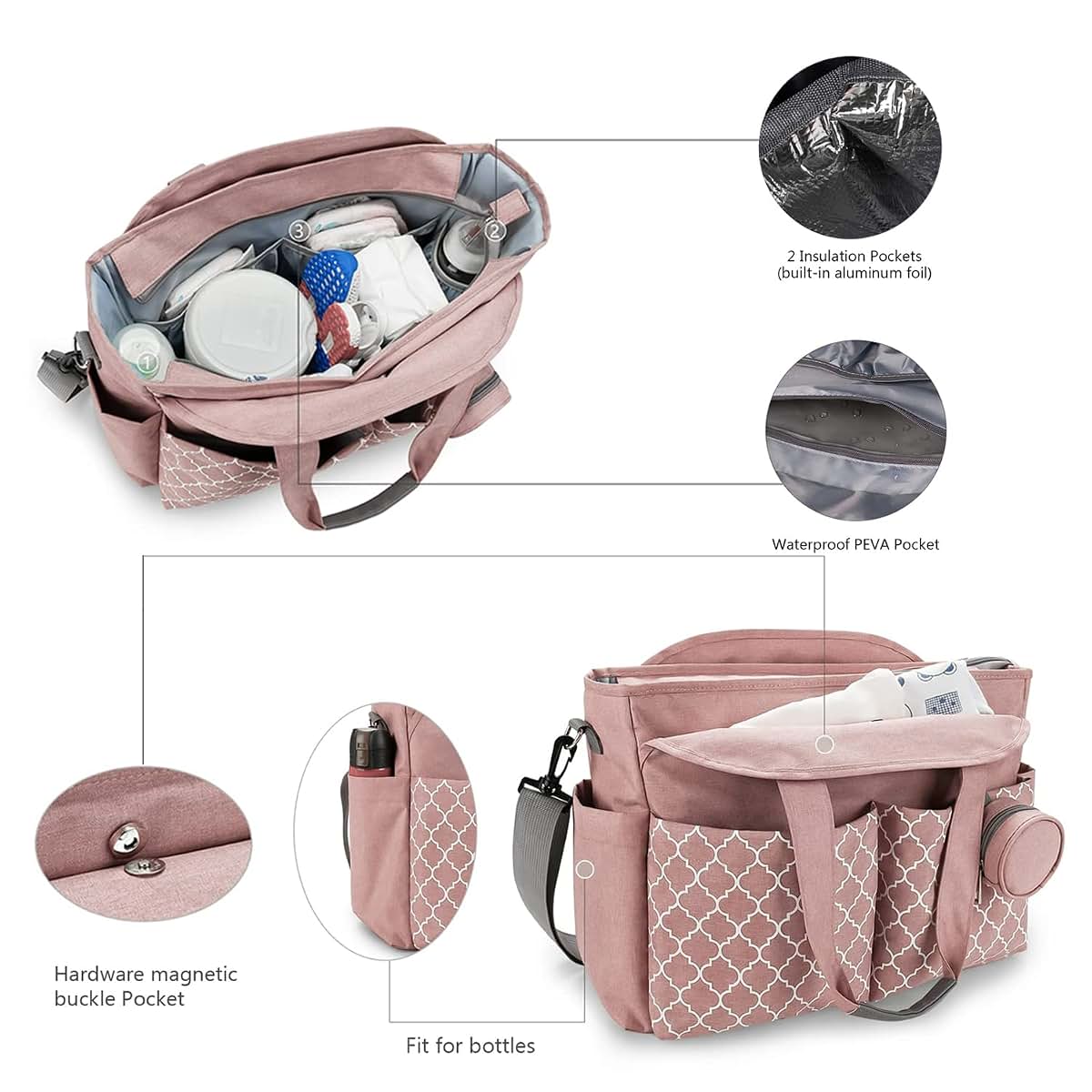 MEYTEILAY Diaper Bag Tote Large Baby Changing Bag with Changing Station（Pink） (photo 2)