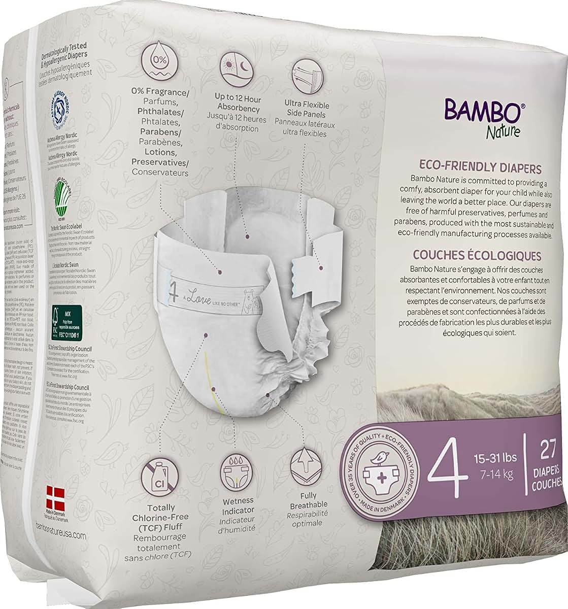BAMBO NATURE Dream Baby Diapers Size 4, 27 Count Disposable for Toddlers 15-31 lbs