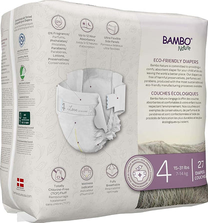 BAMBO NATURE Dream Baby Diapers Size 4, 27 Count Disposable for Toddlers 15-31 lbs