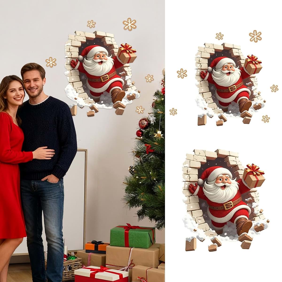 BabyOneStop Santa Claus 3D Wall Decals, Christmas Brick Wall Decoration