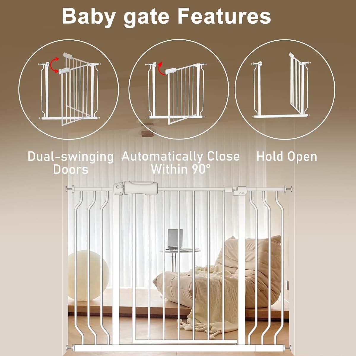 Allaibb Extra Wide Pressure Mounted Baby Gate 66.93-71.65 Inch White