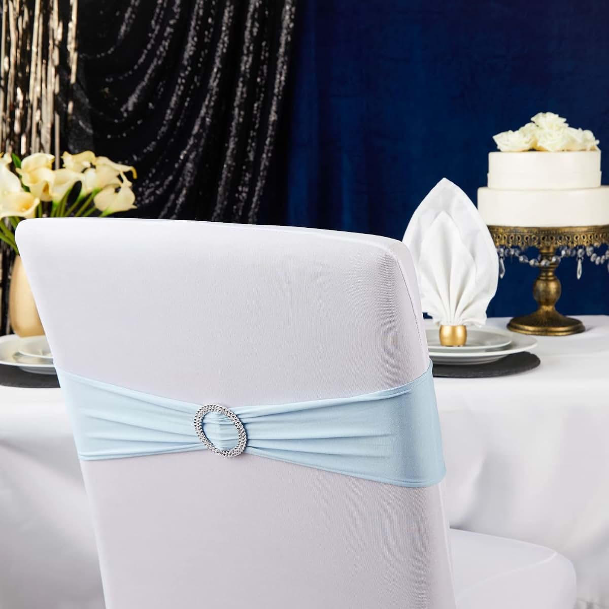Juvale Light Blue Spandex Chair Sashes for Weddings and Parties