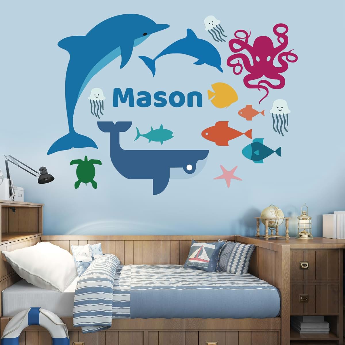 Cryptonite Custom Name Sea Animals Wall Decal For Nursery Decor