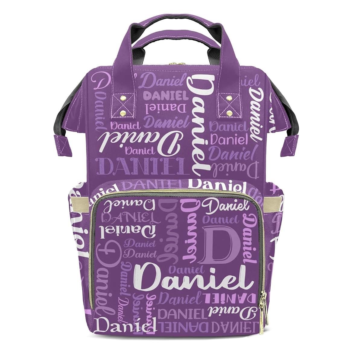 LiSoAkWE Purple with Name Personalized Large Capacity Diaper Bags,Custom Name Backpack Casual Daypack Bag Nappy Bag