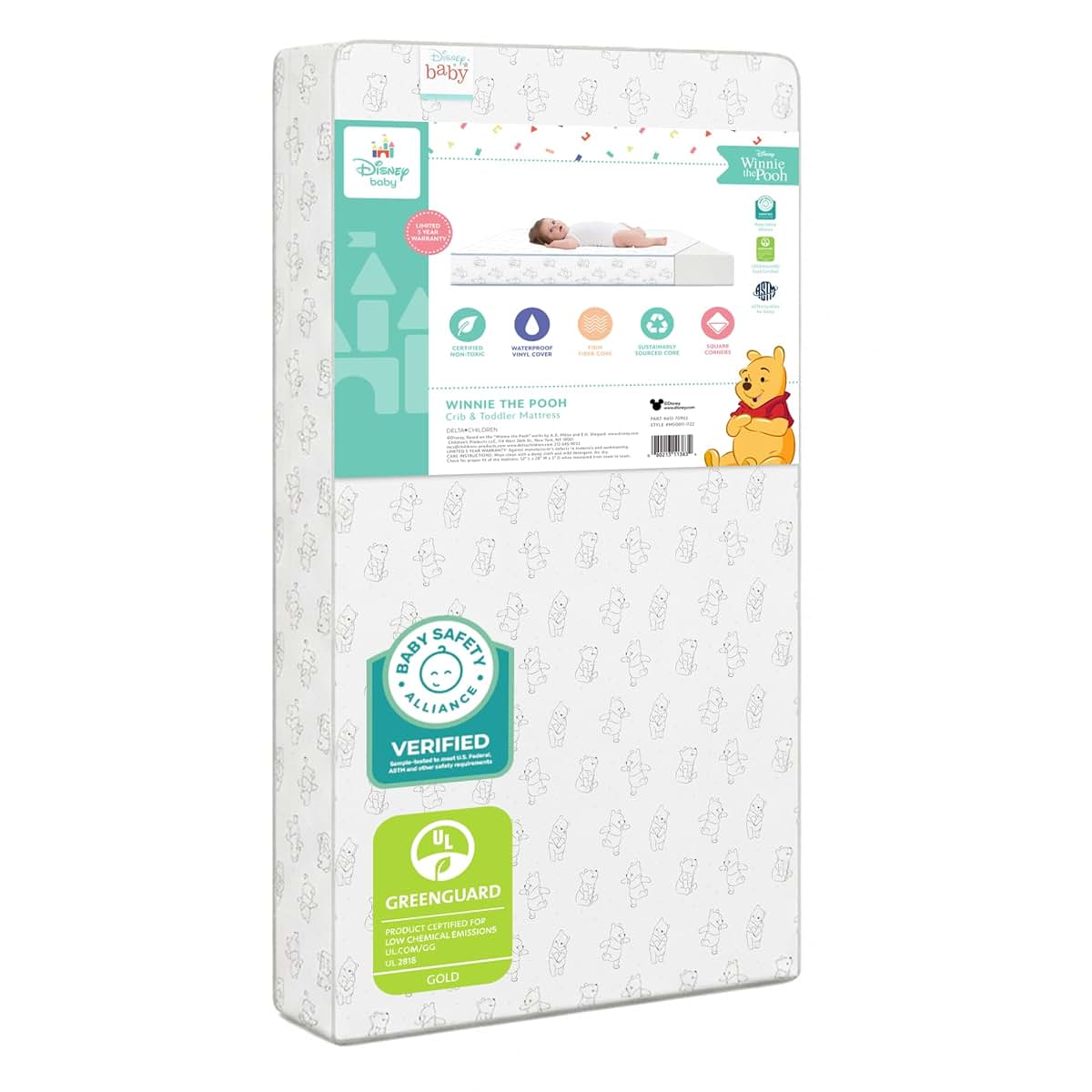 Delta Children Disney Winnie the Pooh Crib & Toddler Mattress, Dual-Sided Waterproof