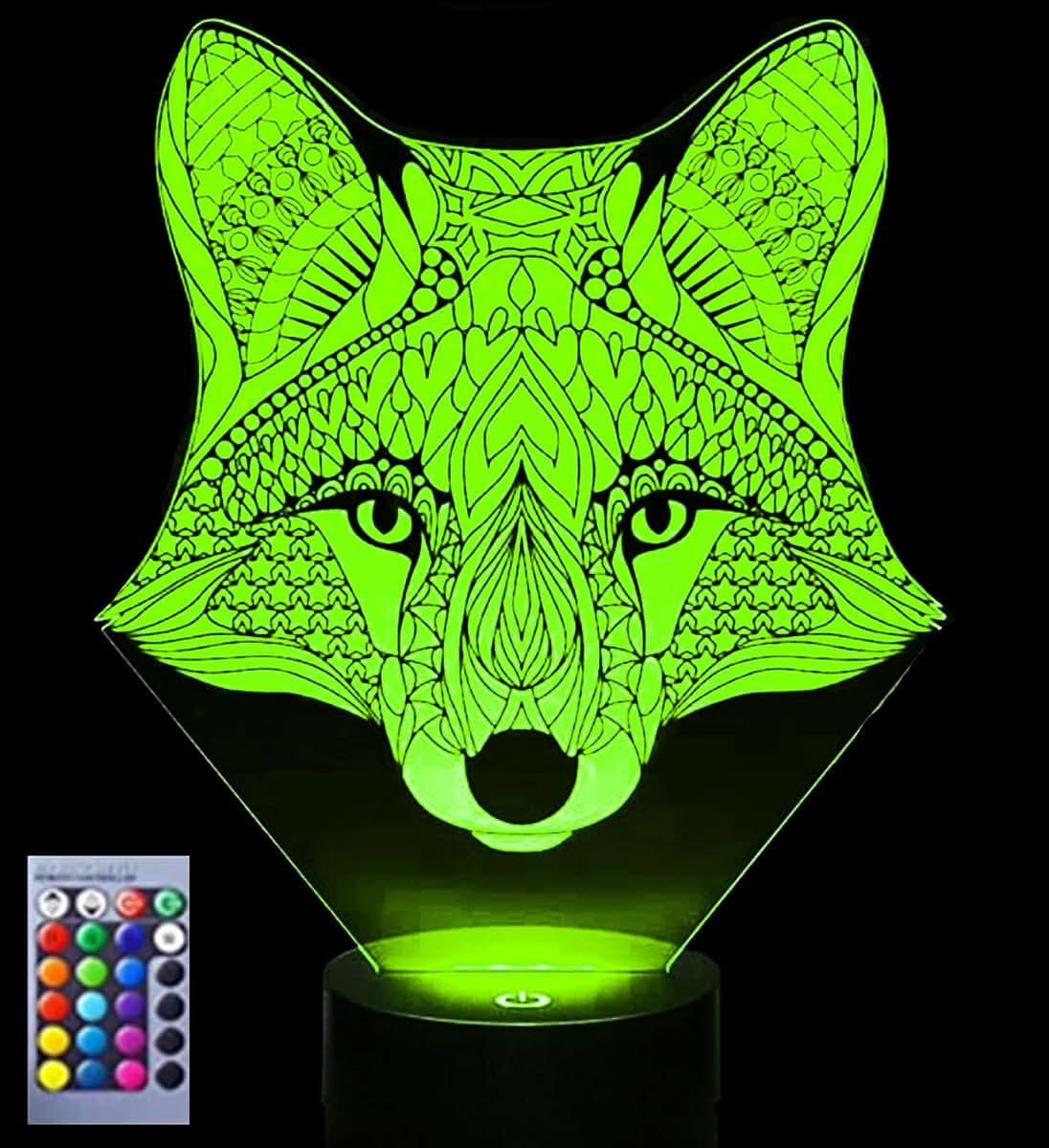 Jinnwell 3D Fox Night Light Lamp Illusion 16 Color Changing Table Desk Decoration Lamps Gift with Acrylic Flat ABS Base