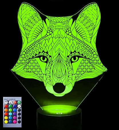 Jinnwell 3D Fox Night Light Lamp Illusion 16 Color Changing Table Desk Decoration Lamps Gift with Acrylic Flat ABS Base