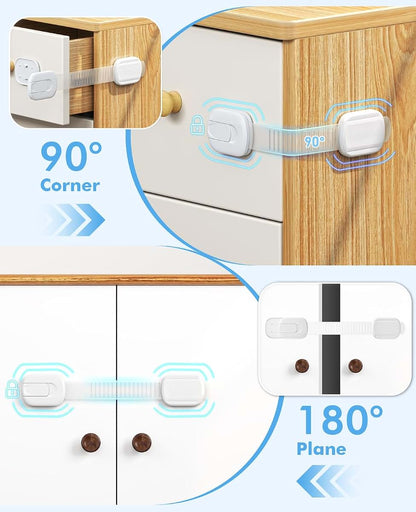 Roocickee 9 Pack Cabinet Locks Baby Proofing with 3M Adhesive, Adjustable No Drill Child Safety Latches