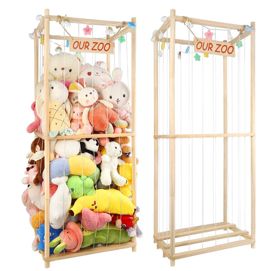 Warmmwwood Stuffed Animal Storage, XXL Natural Pine Wood Toy Holder