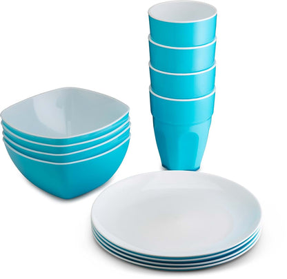 Plasti Home Reusable Plastic Dinnerware Set 12 Pieces Blue