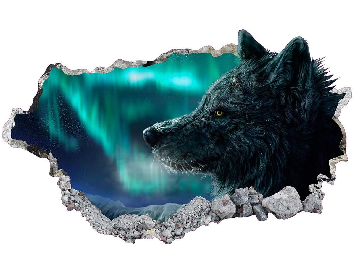 West Mountain Wolf 3D Smashed Wall Decal Art Mural