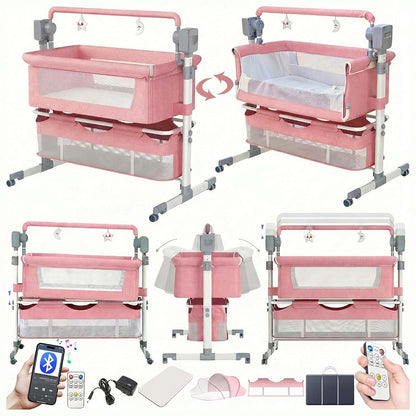 Reenborn Electric Bluetooth Smart Bassinet, Convertible Co-Sleeper Cot