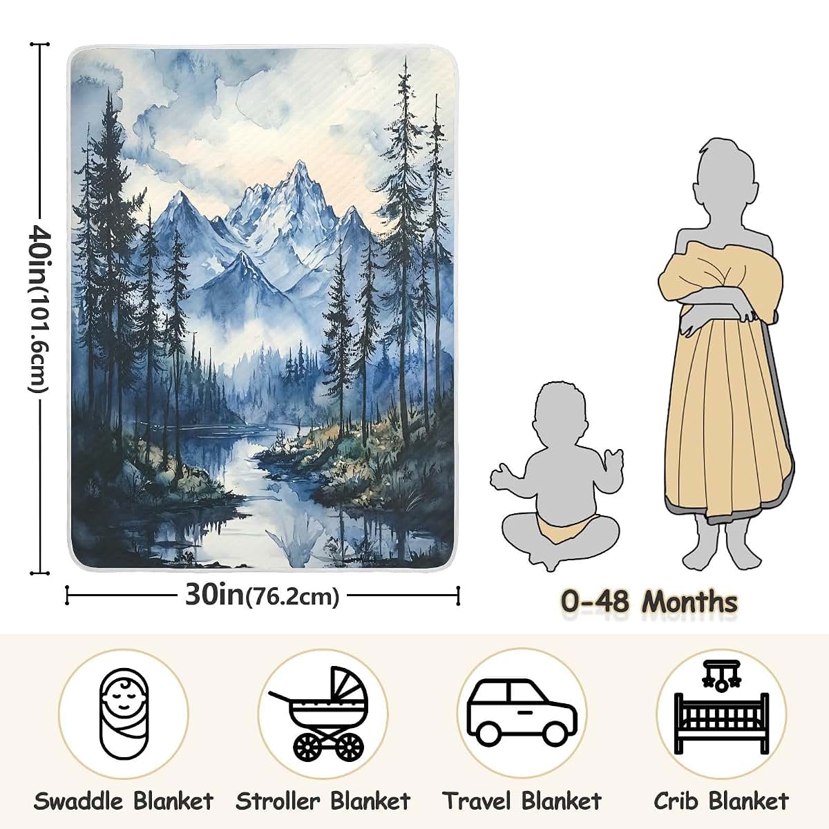 GUIJI Mountain Forest Baby Blanket Quilt for Crib & Stroller Use