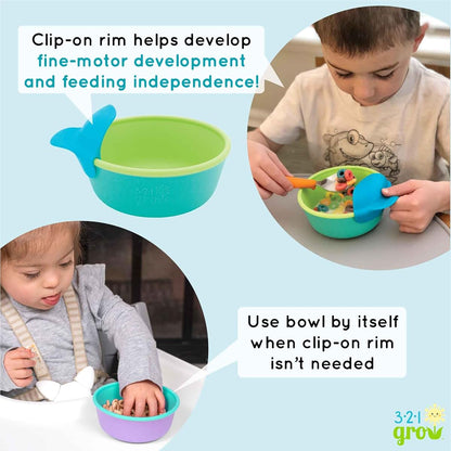 321 Grow Silicone Easy Scoop & Hold Bowl Set – Adaptive Baby & Toddler Feeding Bowls with Clip-On Rim and Handle – (photo 4)