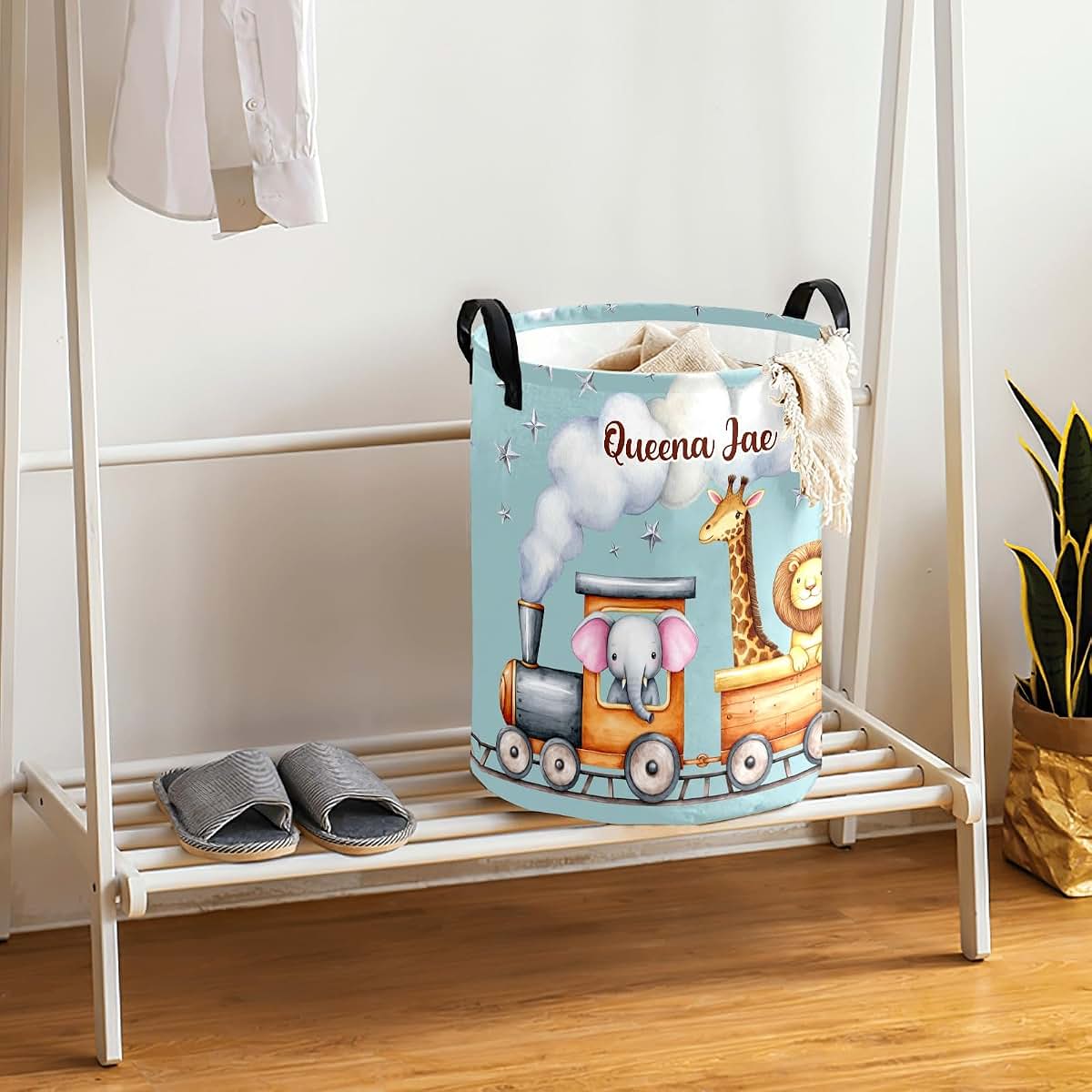 Joyestore Personalized Train Elephant Laundry Hamper, Toy Storage Bin, Nursery Decor (photo 4)