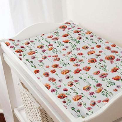 Hwmmbh Watercolor Poppy Floral Changing Pad Cover