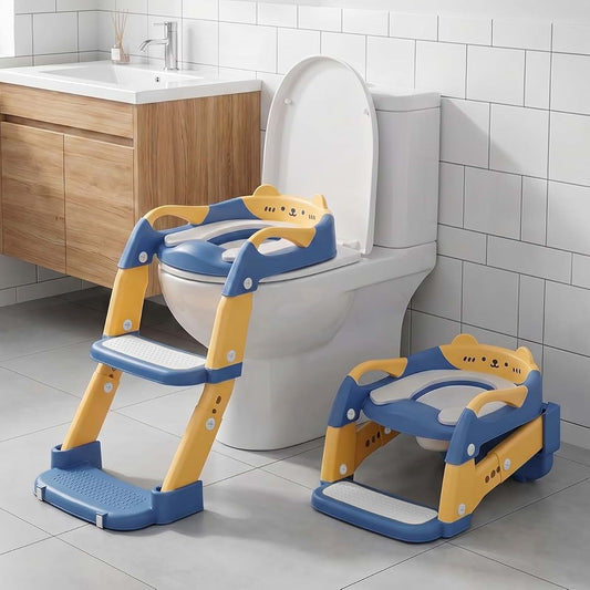 Snugzy Potty Training Seat 3-in-1 Toddler Foldable Potty Training Toilet with Step Stool Adjustable Potty Chair with