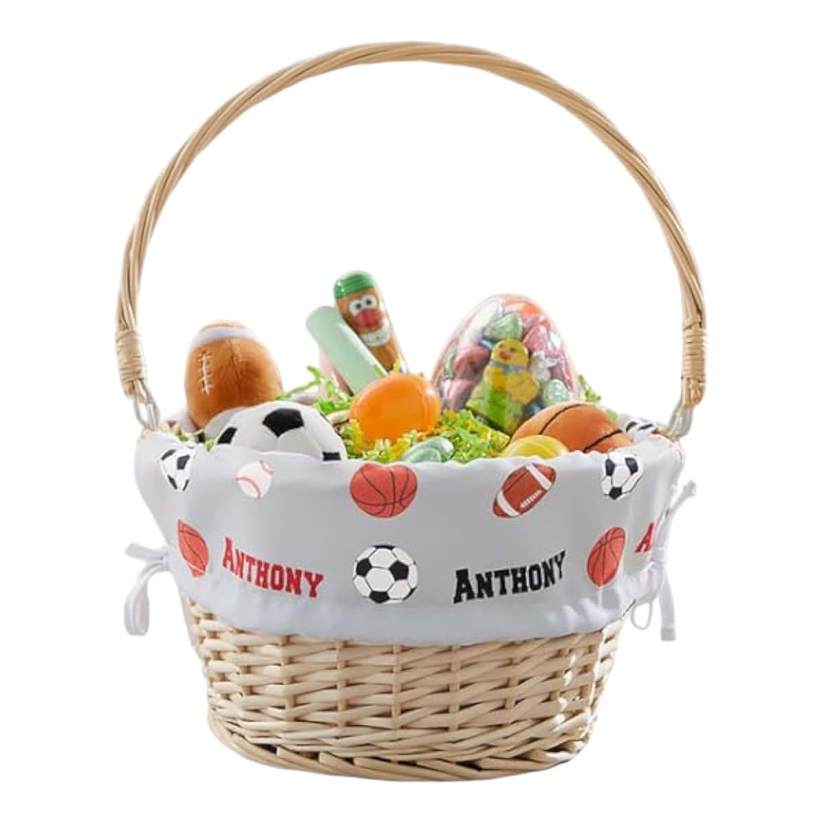 Personalization Universe Personalized All About Sports Easter Basket – Embroidered Sports Basket Liner – Custom Kids