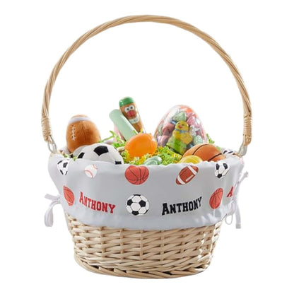 Personalization Universe Personalized All About Sports Easter Basket – Embroidered Sports Basket Liner – Custom Kids