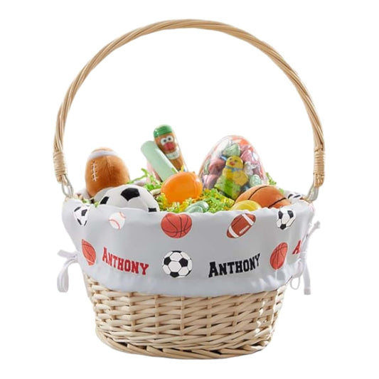 Personalization Universe Personalized All About Sports Easter Basket – Embroidered Sports Basket Liner – Custom Kids