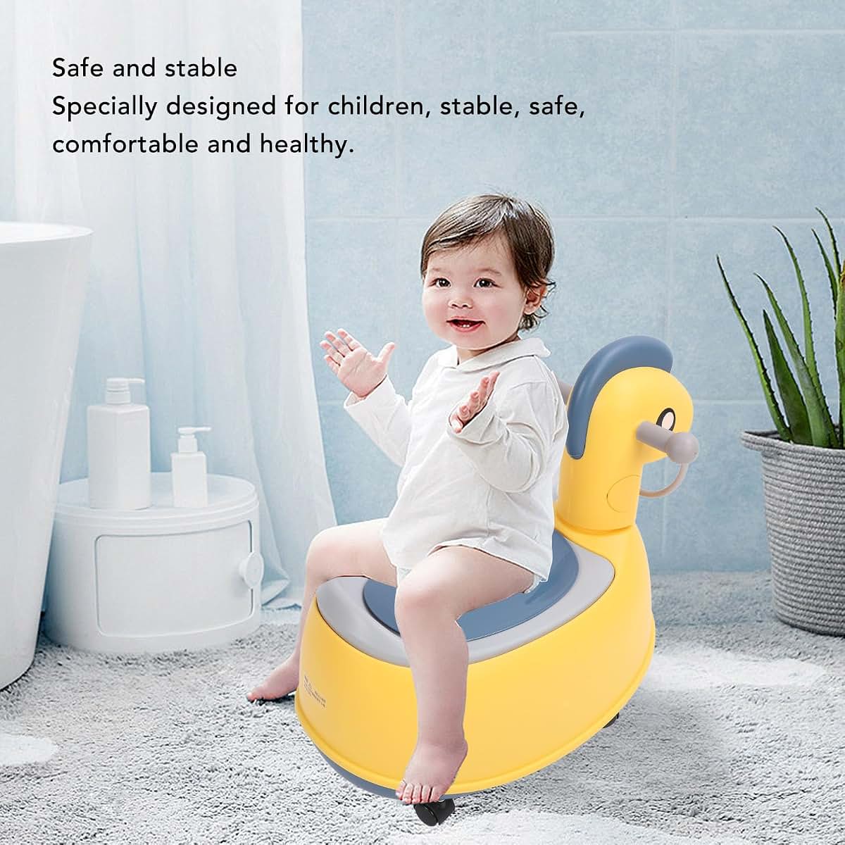 Luocute Wooden Horse Car Shaped Children Toilet, Portable Toddler Potty Training Toilet with Stable Design and Wheeled (photo 3)