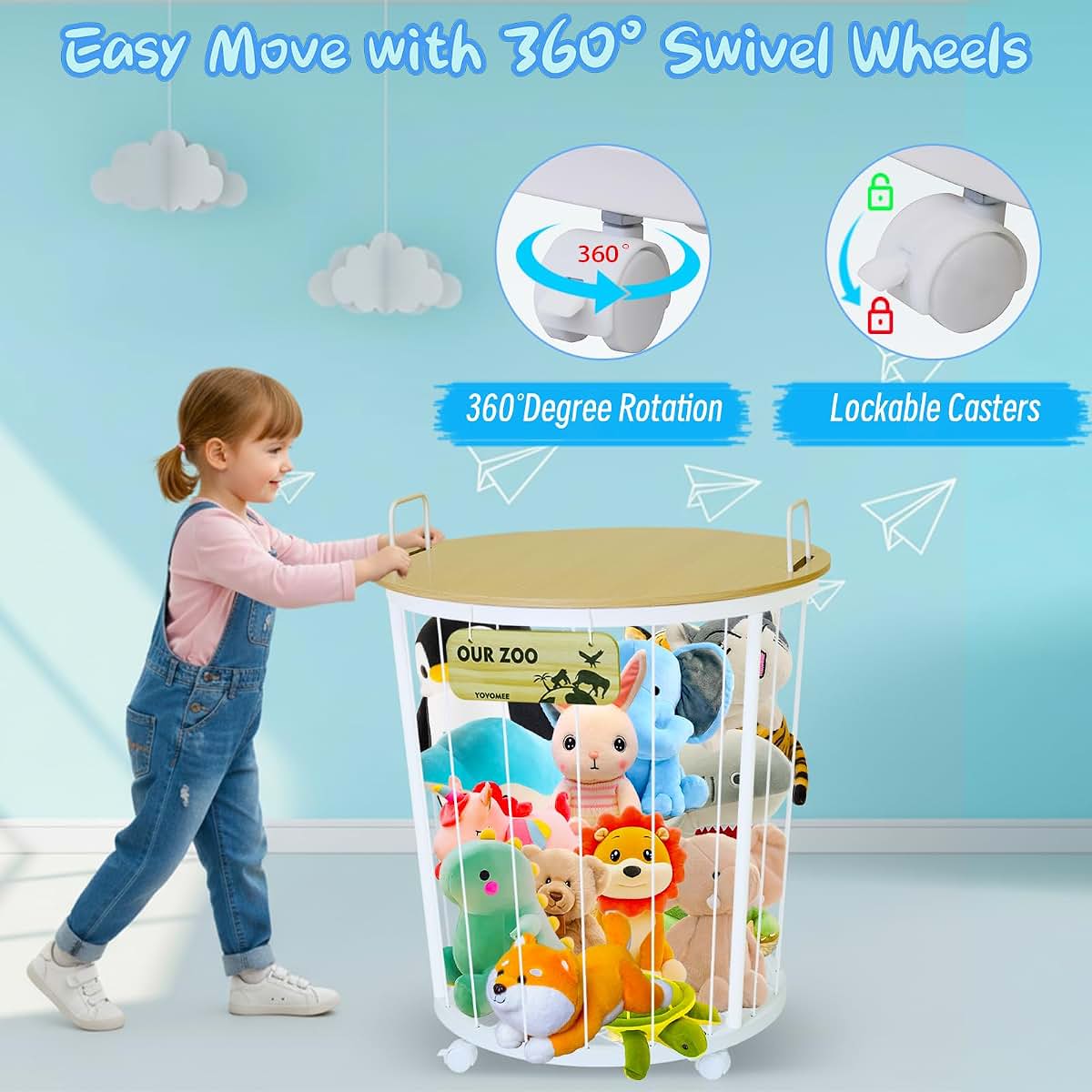 YOVOMEE Stuffed Animal Storage Organizer with Tabletop & Caster Wheels (photo 3)