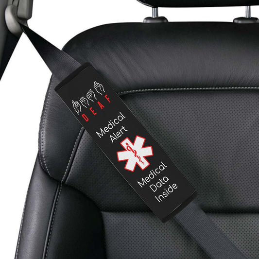 26Thelia Deaf Medical Alert Personalized Seat Belt Cover Info Custom Special Needs Medical Deaf Condition Alert Spotter