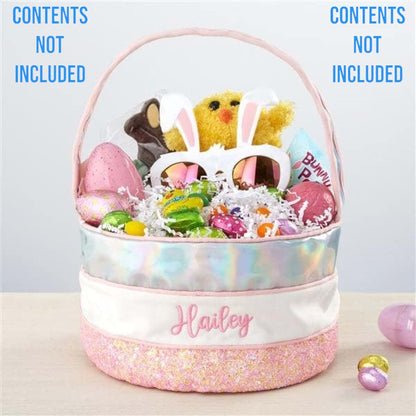 Personalization Universe Personalized Iridescent Pink Easter Basket – Custom Kids Easter Gift – Baby's First (photo 2)