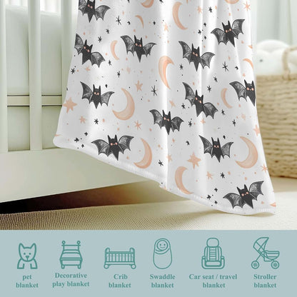 Wicbfdfv Spooky Halloween Bats Moon Stars Flannel Baby Blanket (photo 4)